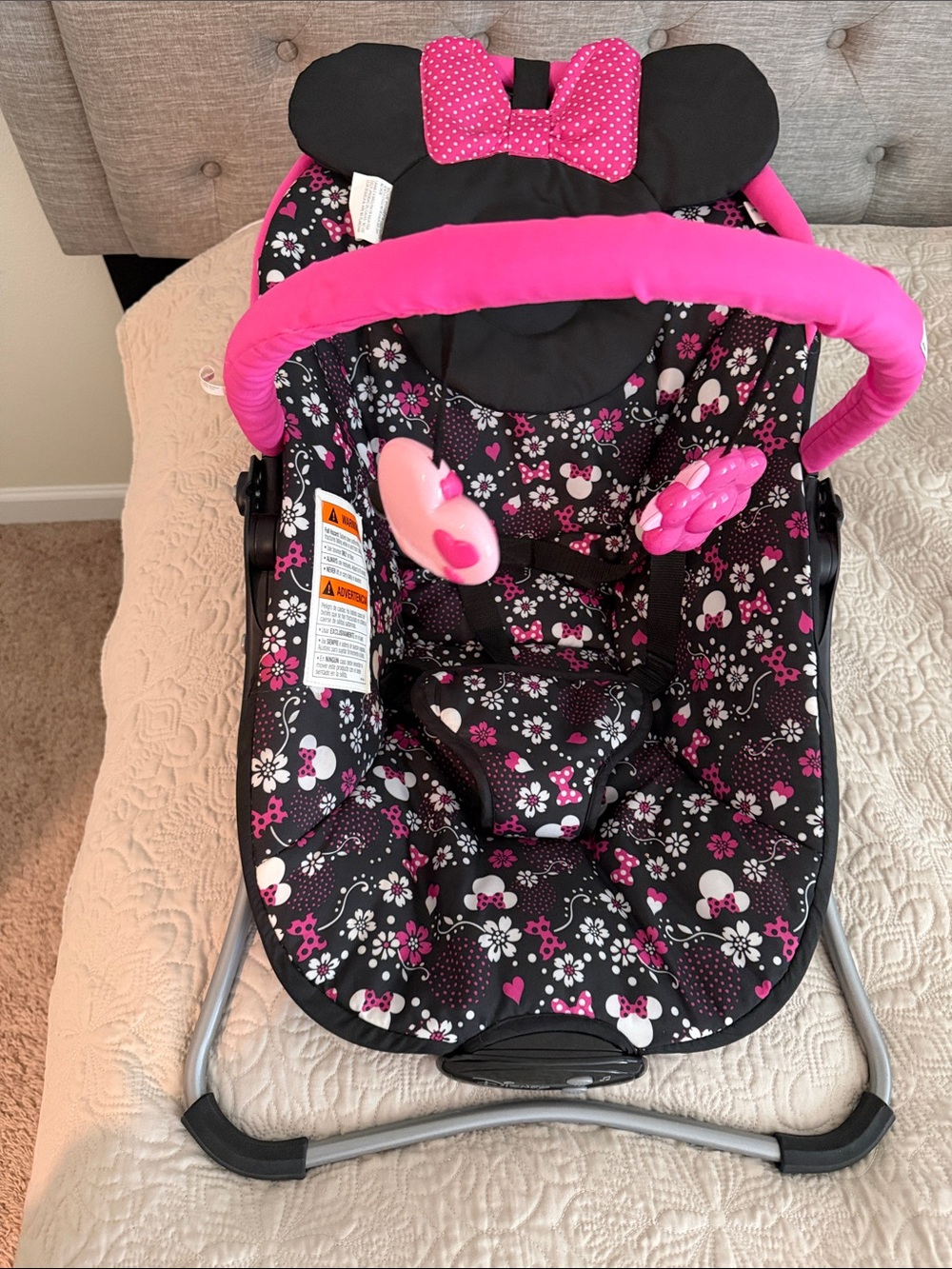 Disney Minnie Mouse Black & Pink Floral Infant Bouncer